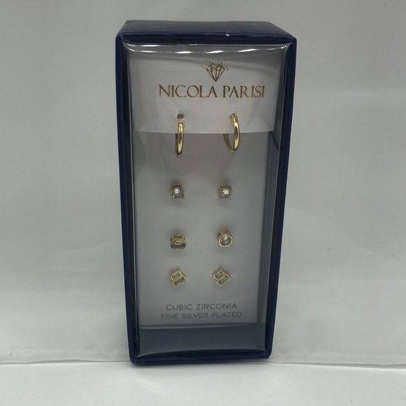 Nicola Parisi Earrings Cubic Zirconia Fine Silver Plated NIB 4 Pairs Hoops - Picture 4 of 7